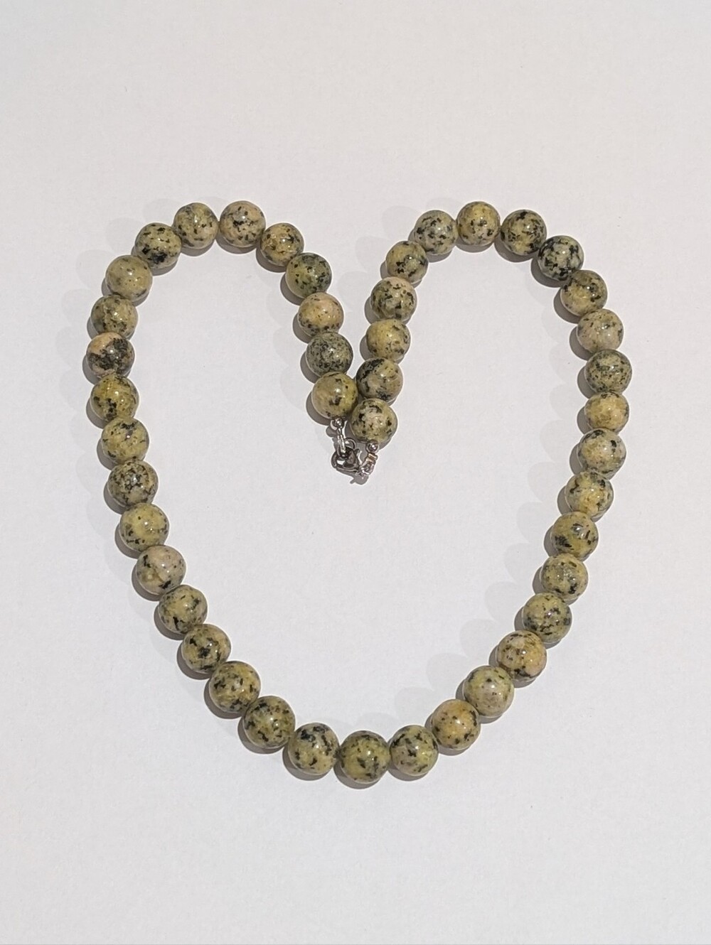 Genuine Yellow Beige Sesame Jade 10mm Beaded Sterling Silver 18.25" Necklace 62g